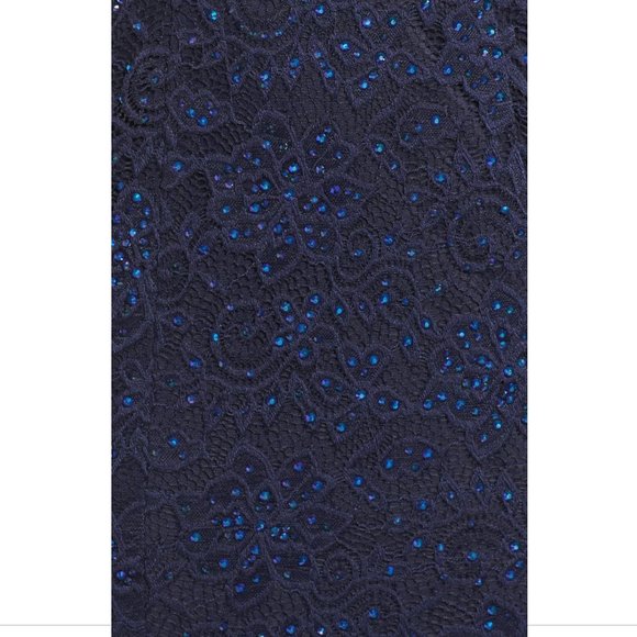 NEW! $568 La Femme Rhinestone Lace Gown‎ in Navy Blue [SZ 2 ] - Picture 9 of 10